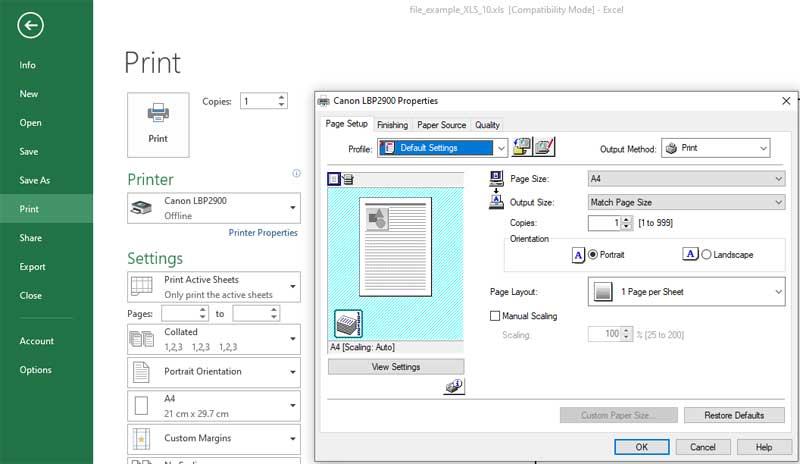 excel-print-properties
